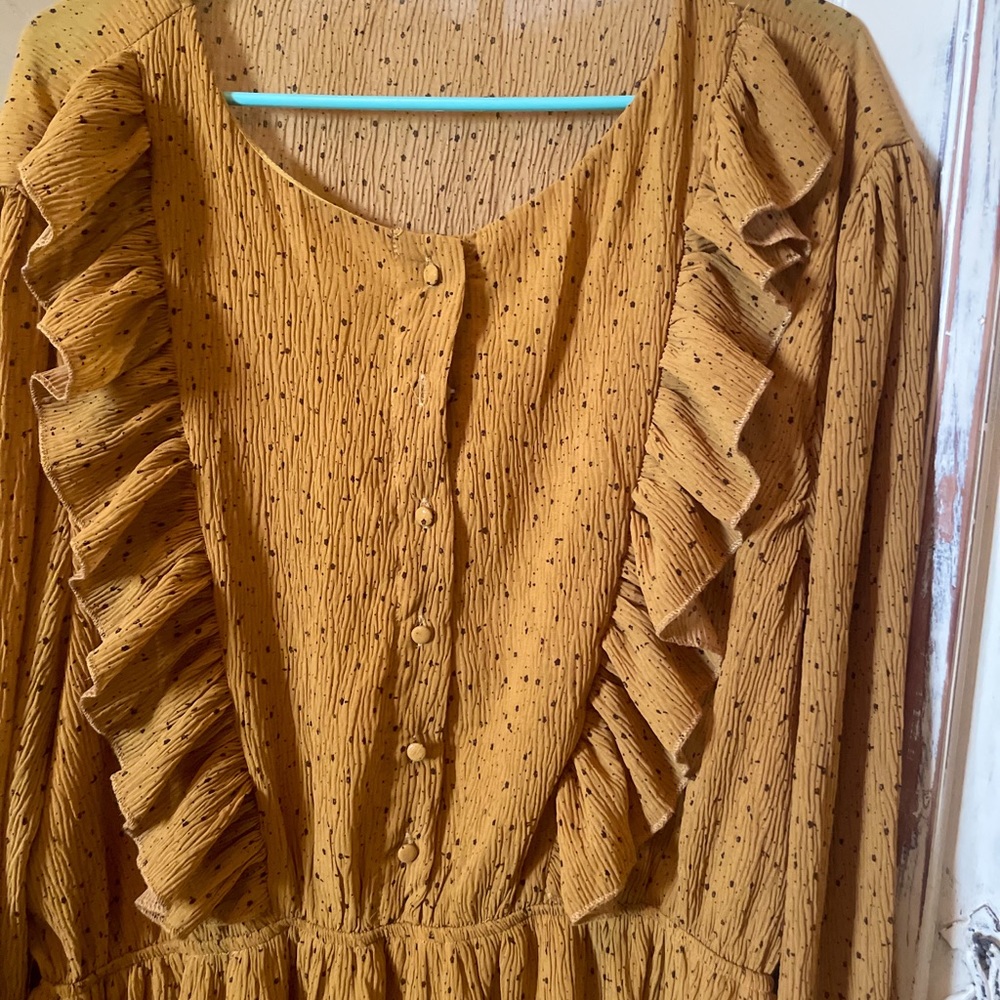Long ruffle mustard maxi dress